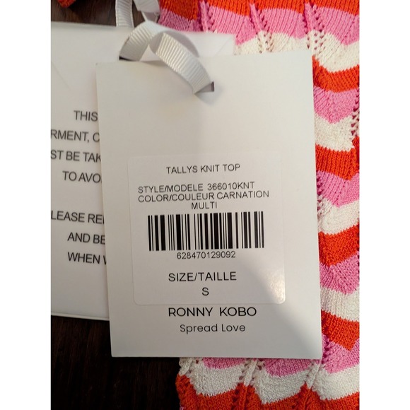 NWT Ronny Kobo Tallys Knit Top Orange Pink White Chevron button down size S - Picture 9 of 10